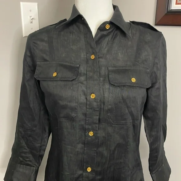 Lauren Ralph Lauren 100% Linen Classic Black Dress Long Sleeve Knee Size Small - Picture 2 of 7